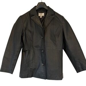 Worthington Womens Black Genuine Leather Blazer Jacket XL Extra Grande Lined